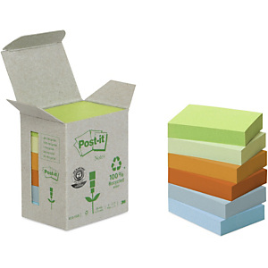 Post-it® Foglietti riposizionabili in carta riciclata, 38 x 51 mm, Blocchetti da 100 foglietti, Colori Collezione Arcobaleno (confezione 6 pezzi) Post-it® Foglietti riposizionabili in carta riciclata, 38 x 51 mm, Blocchetti da 100 foglietti, Colori Collezione Arcobaleno (confezione 6 pezzi)