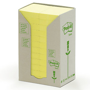 Post-it® Foglietti riposizionabili in carta riciclata, 38 x 51 mm, Blocchetti da 100 foglietti, Giallo Pastello (confezione 24 pezzi)