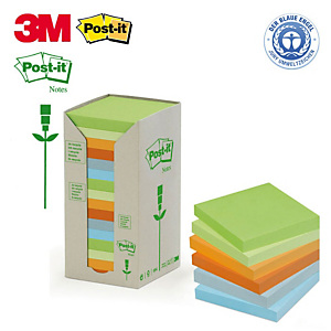 Post-it® Foglietti riposizionabili in carta riciclata, 76 x 76 mm, Blocchetti da 100 foglietti, Colori Pastello assortiti (confezione 16 pezzi) Post-it® Foglietti riposizionabili in carta riciclata, 76 x 76 mm, Blocchetti da 100 foglietti, Colori Pastello assortiti (confezione 16 pezzi)