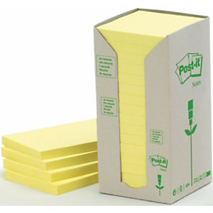 Post-it® Foglietti riposizionabili in carta riciclata, 76 x 76 mm, Blocchetti da 100 foglietti, Giallo Pastello (confezione 16 pezzi)