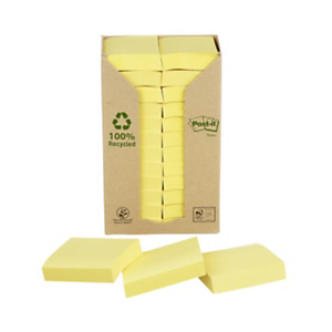 Post-it® Foglietti riposizionabili in carta riciclata al 100%, 38 x 51 mm, Blocchetti da 100 fogli, Giallo Canary™ (confezione 24 blocchetti) Post-it® Foglietti riposizionabili in carta riciclata al 100%, 38 x 51 mm, Blocchetti da 100 fogli, Giallo Canary™ (confezione 24 blocchetti)