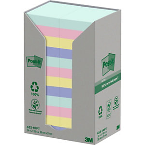 Post-it® Foglietti riposizionabili in carta riciclata al 100%, 38 x 51 mm, Blocchetti da 100 foglietti, Colore Natural (confezione 24 pezzi)