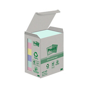 Post-it® Foglietti riposizionabili in carta riciclata al 100%, 38 x 51 mm, Blocchetti da 100 foglietti, Colore Natural (confezione 6 pezzi)