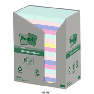 Post-it® Foglietti riposizionabili in carta riciclata al 100%, 76 x 127 mm, Blocchetti da 100 fogli, Colore Natural (confezione 16 pezzi)
