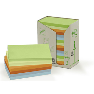 Post-it® Foglietti riposizionabili in carta riciclata al 100%, 76 x 127 mm, Blocchetti da 100 fogli, Colori Pastello assortiti (confezione 16 blocchetti) Post-it® Foglietti riposizionabili in carta riciclata al 100%, 76 x 127 mm, Blocchetti da 100 fogli, Colori Pastello assortiti (confezione 16 blocchetti)