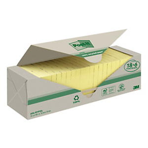 Post-it® Foglietti riposizionabili in carta riciclata al 100%, 76 x 76 mm, Blocchetti da 100 fogli, Colore Giallo Canary (confezione Value Pack 18 blocchetti + 6 in omaggio) Post-it® Foglietti riposizionabili in carta riciclata al 100%, 76 x 76 mm, Blocchetti da 100 fogli, Colore Giallo Canary (confezione Value Pack 18 blocchetti + 6 in omaggio)