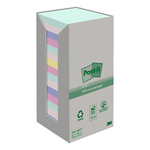 Post-it® Foglietti riposizionabili in carta riciclata al 100%, 76 x 76 mm, Blocchetti da 100 fogli, Colore Natural (confezione 16 pezzi)