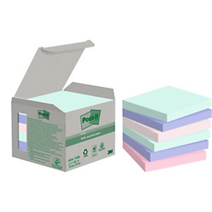 Post-it® Foglietti riposizionabili in carta riciclata al 100%, 76 x 76 mm, Blocchetti da 100 foglietti, Colore Natural (confezione 6 pezzi)