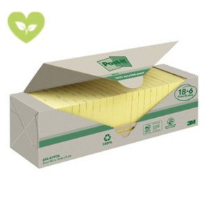 Post-it® Foglietti riposizionabili in carta riciclata al 100%, Value Pack, 76 x 76 mm, Blocchetti da 100 fogli, Giallo Canary™ (confezione 18 blocchetti + 6 in omaggio)