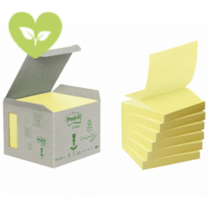 Post-it® Foglietti riposizionabili in carta riciclata al 100% Z-Notes, 76 x 76 mm, Blocchetti da 100 fogli, Giallo Canary™ (confezione 6 blocchetti)