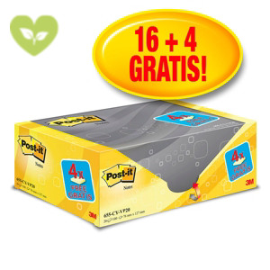 Post-it® Foglietti riposizionabili, Value Pack, 76 x 127 mm, Blocchetti da 100 fogli, Giallo Canary™ (confezione 16 blocchetti + 4 in omaggio) Post-it® Foglietti riposizionabili, Value Pack, 76 x 127 mm, Blocchetti da 100 fogli, Giallo Canary™ (confezione 16 blocchetti + 4 in omaggio)