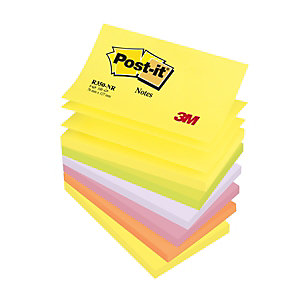 Post-it® Foglietti riposizionabili Z-Notes, 76 x 127 mm, Blocchetti da 100 foglietti, Colore Collezione Arcobaleno Neon (confezione 6 pezzi)