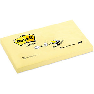 Post-it® Foglietti riposizionabili Z-Notes, 76 x 127 mm, Blocchetti da 100 foglietti, Giallo Canary (confezione 12 pezzi)