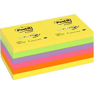 Post-it® Foglietti riposizionabili Z-Notes, 76 x 76 mm, Blocchetti da 100 fogli, Colori Collezione Arcobaleno (confezione 12 pezzi)