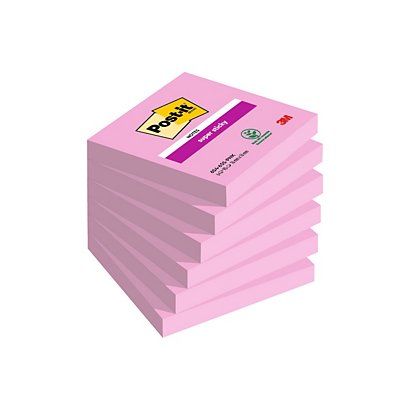 Post-it® Foglietti Super Sticky, 76 x 76 mm, Blocchetti da 90 fogli, Rosa tropicale (confezione 6 blocchetti)