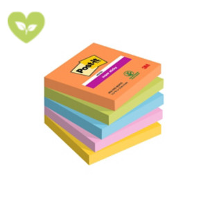 Post-it® Foglietti Super Sticky, Collezione Boost, 76 x 76 mm, Blocchetti da 90 fogli, Colori arancio acceso, verde lime, blu paradiso, rosa tropicale, giallo sole (confezione 5 blocchetti)