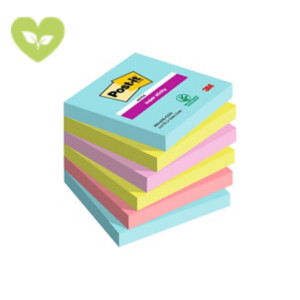 Post-it® Foglietti Super Sticky, Collezione Cosmic, 76 x 76 mm, Blocchetti da 90 fogli, Colori acqua, verde acido, rosa tropicale, rosa guava (confezione 6 blocchetti)