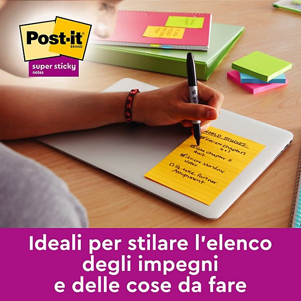 Post-it® Foglietti Super Sticky, Collezione Cosmic, A righe, 101 x 152 mm, Blocchetti da 90 fogli, Colori acqua, verde acido, rosa tropicale (confezione 3 blocchetti) - 6