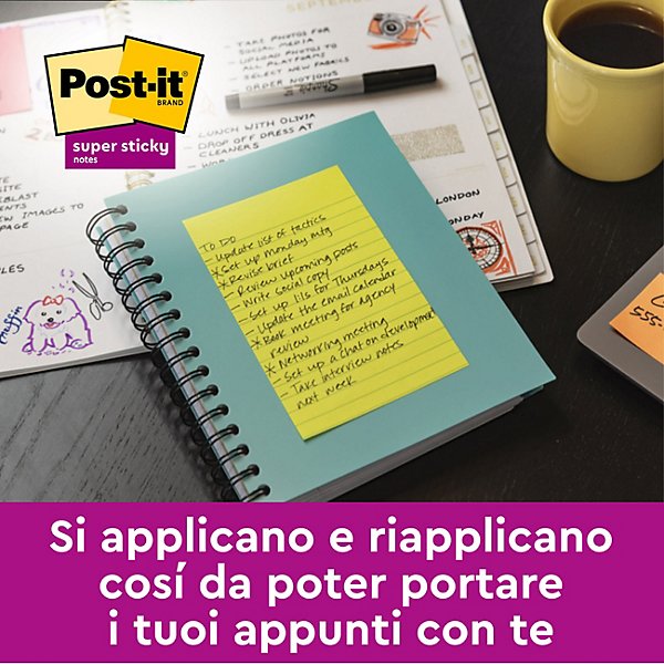 Post-it® Foglietti Super Sticky, Collezione Cosmic, A righe, 101 x 152 mm, Blocchetti da 90 fogli, Colori acqua, verde acido, rosa tropicale (confezione 3 blocchetti) - 9