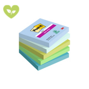 Post-it® Foglietti Super Sticky, Collezione Oasis, 76 x 76 mm, Blocchetti da 90 fogli, Colori blu jeans, verde menta, verde lime, verde trifoglio, verde cristallo di mare (confezione 5 blocchetti)