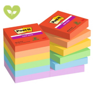 Post-it® Foglietti Super Sticky, Collezione Playful, 47,6 x 47,6 mm, Blocchetti da 90 fogli, Colori rosso candy, arancio acceso, giallo sole, verde trifoglio, blu paradiso, violetto (confezione 12 blocchetti) Post-it® Foglietti Super Sticky, Collezione Playful, 47,6 x 47,6 mm, Blocchetti da 90 fogli, Colori rosso candy, arancio acceso, giallo sole, verde trifoglio, blu paradiso, violetto (confezione 12 blocchetti)