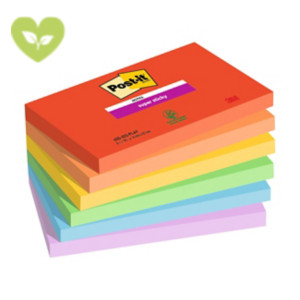 Post-it® Foglietti Super Sticky, Collezione Playful, 76 x 127 mm, Blocchetti da 90 fogli, Colori rosso candy, arancio acceso, giallo sole, verde trifoglio, blu paradiso, violetto (confezione 6 blocchetti)