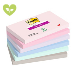 Post-it® Foglietti Super Sticky, Collezione Soulful, 76 x 127 mm, Blocchetti da 90 fogli, Colori rosa sale, rosa fenicottero, lavanda, blu jeans, verde menta, grigio pietra (confezione 6 blocchetti)