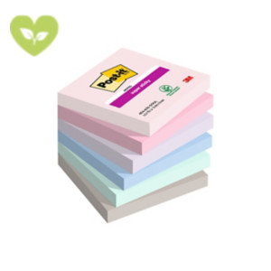 Post-it® Foglietti Super Sticky, Collezione Soulful, 76 x 76 mm, Blocchetti da 90 fogli, Colori rosa sale, rosa fenicottero, lavanda, blu jeans, verde menta, grigio pietra (confezione 6 blocchetti)