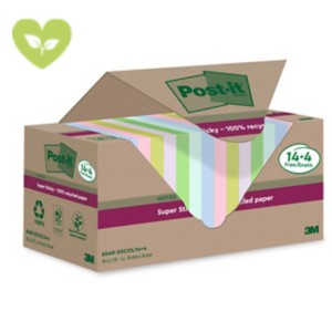 Post-it® Foglietti Super Sticky in carta riciclata al 100%, 76 x 76 mm, Blocchetti da 70 fogli, Colori assortiti (confezione 14 blocchetti+ 4 in omaggio) Post-it® Foglietti Super Sticky in carta riciclata al 100%, 76 x 76 mm, Blocchetti da 70 fogli, Colori assortiti (confezione 14 blocchetti+ 4 in omaggio)
