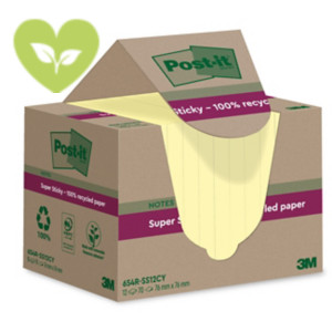 Post-it® Foglietti Super Sticky in carta riciclata al 100%, 76 x 76 mm, Blocchetti da 70 fogli, Giallo Canary™ (confezione 12 blocchetti)