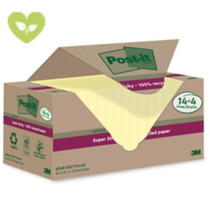 Post-it® Foglietti Super Sticky in carta riciclata al 100%, 76 x 76 mm, Blocchetti da 70 fogli, Giallo Canary™ (confezione 14 blocchetti + 4 in omaggio) Post-it® Foglietti Super Sticky in carta riciclata al 100%, 76 x 76 mm, Blocchetti da 70 fogli, Giallo Canary™ (confezione 14 blocchetti + 4 in omaggio)
