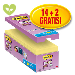 Post-it® Foglietti Super Sticky, Value Pack, 76 x 76 mm, Blocchetti da 90 fogli, Giallo Canary™ (confezione 14 blocchetti + 2 in omaggio)