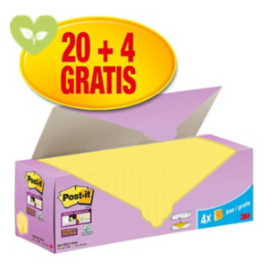 Post-it® Foglietti Super Sticky, Value Pack, 76 x 76 mm, Blocchetti da 90 fogli, Giallo Canary™ (confezione 20 blocchetti + 4  in omaggio)