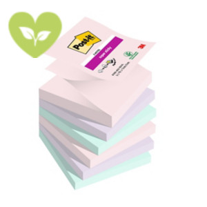 Post-it® Foglietti Super Sticky Z-Notes, Collezione Soulful, 76 x 76 mm, Blocchetti da 90 fogli, Colori rosa sale, lavanda, verde menta (confezione 6 blocchetti)
