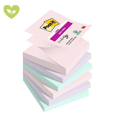 Post-it® Foglietti Super Sticky Z-Notes, Collezione Soulful, 76 x 76 mm, Blocchetti da 90 fogli, Colori rosa sale, lavanda, verde menta (confezione 6 blocchetti) - 1