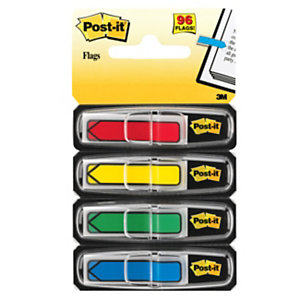 Post-it® Index Segnapagina riposizionabili a forma di freccia, 12 x 43,2 mm, Dispenser da 24 segnapagina, Colori assortiti (confezione 4 pezzi)