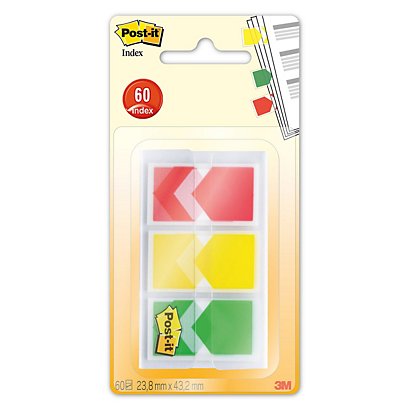 Post-it® Index Segnapagina riposizionabili a forma di freccia, 24 x 43 mm, Dispenser da 20 foglietti, Colori assortiti (confezione 3 pezzi)