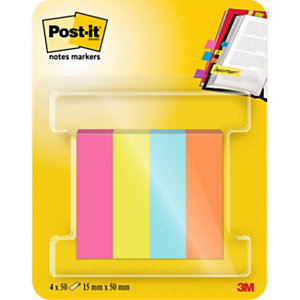 Post-it® Index Segnapagina riposizionabili in carta, 12,7 x 44,4 mm, Dispenser da 50 foglietti, Colori assortiti neon (confezione 4 pezzi)