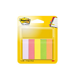 Post-it® Index Segnapagina riposizionabili in carta, 15 x 50 mm, Blocchetti da 100 foglietti, Colori assortiti neon (confezione 5 pezzi)