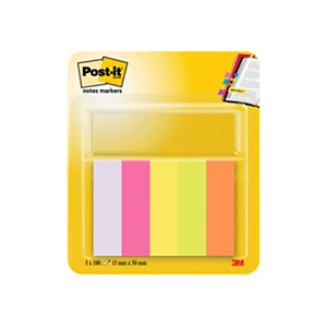 Post-it® Index Segnapagina riposizionabili in carta, 15 x 50 mm, Blocchetti da 100 foglietti, Colori assortiti neon (confezione 5 pezzi) Post-it® Index Segnapagina riposizionabili in carta, 15 x 50 mm, Blocchetti da 100 foglietti, Colori assortiti neon (confezione 5 pezzi)