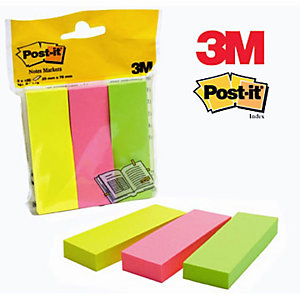 Post-it® Index Segnapagina riposizionabili in carta, 25 x 76 mm, Dispenser da 100 foglietti, Colori assortiti Neon (confezione 3 pezzi)