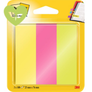 Post-it® Index Segnapagina riposizionabili in carta, 25 x 76 mm, Dispenser da 100 foglietti, Colori assortiti Neon (confezione 3 pezzi)