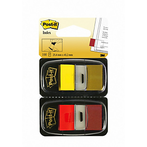 Post-it® Index Segnapagina riposizionabili Medium, 25 x 43 mm, Dispenser da 50 foglietti, Rosso/Giallo (confezione 2 pezzi)