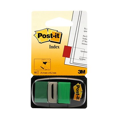 Post-it® Index Segnapagina riposizionabili Medium, 25 x 43 mm, Dispenser da 50 foglietti, Verde (confezione 2 pezzi) - 1