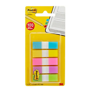 Post-it® Index Segnapagina riposizionabili Mini, 12 x 43,2 mm, Dispenser da 20 foglietti, Colori Assortiti Neon (confezione 5 pezzi)