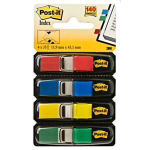 Post-it® Index Segnapagina riposizionabili Mini, 12 x 43,2 mm, Dispenser da 35 foglietti, Colori assortiti  (confezione 4 pezzi)