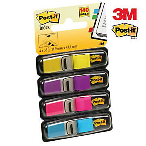 Post-it® Index Segnapagina riposizionabili Mini, 12 x 43,2 mm, Dispenser da 35 foglietti, Colori assortiti Fluo  (confezione 4 pezzi)