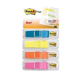 Post-it® Index Segnapagina riposizionabili Mini, 12 x 43,2 mm, Dispenser da 35 foglietti, Colori Bright  (confezione 4 pezzi)