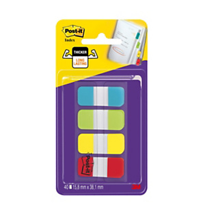 Post-it® Index Segnapagina riposizionabili Strong Small, 16 x 38 mm, Dispenser da 10 foglietti, Colori assortiti (confezione 4 pezzi) Post-it® Index Segnapagina riposizionabili Strong Small, 16 x 38 mm, Dispenser da 10 foglietti, Colori assortiti (confezione 4 pezzi)