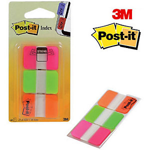 Post-it® Index Segnapagina riposizionabili Strong Small, 25 x 38 mm, Dispenser da 22 foglietti, Colori vivaci assortiti (confezione 3 pezzi)